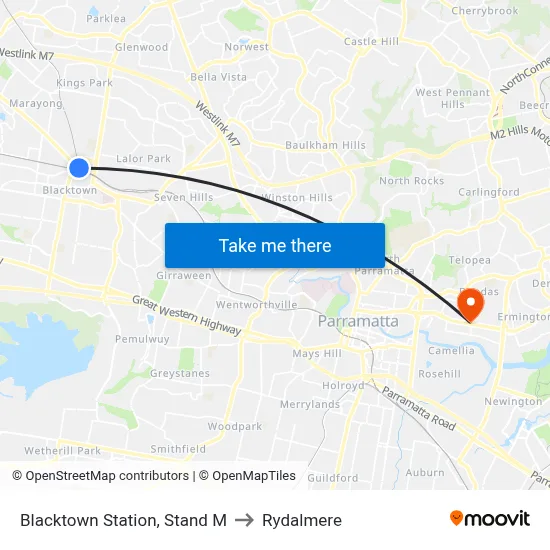 Blacktown Station, Stand M to Rydalmere map