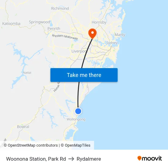 Woonona Station, Park Rd to Rydalmere map
