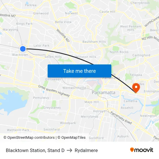 Blacktown Station, Stand D to Rydalmere map