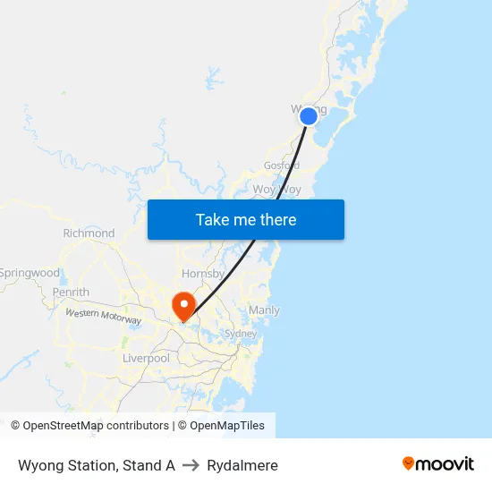Wyong Station, Stand A to Rydalmere map