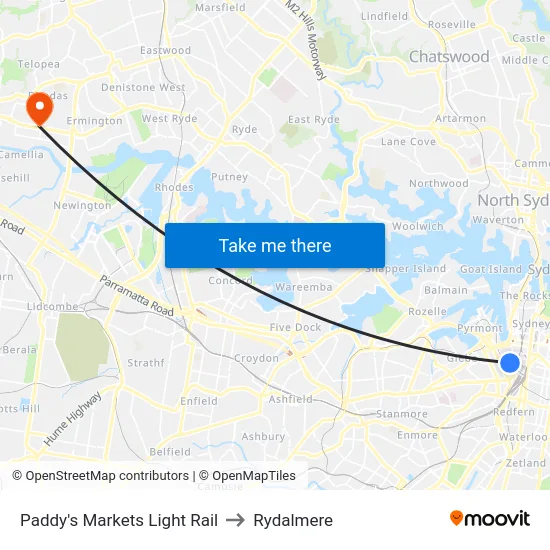 Paddy's Markets Light Rail to Rydalmere map