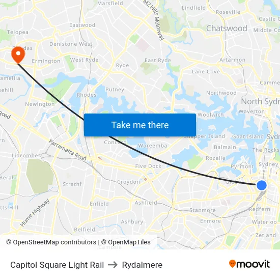 Capitol Square Light Rail to Rydalmere map