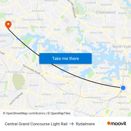 Central Grand Concourse Light Rail to Rydalmere map