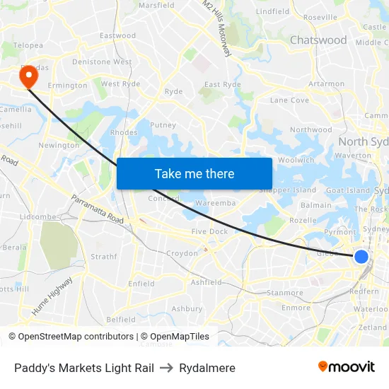 Paddy's Markets Light Rail to Rydalmere map