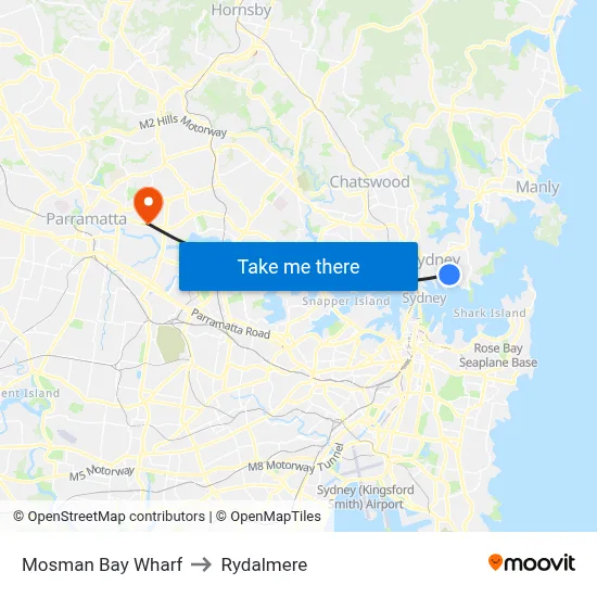 Mosman Bay Wharf to Rydalmere map