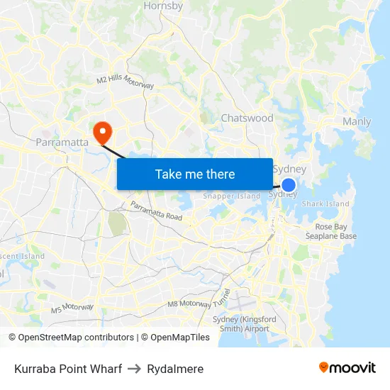 Kurraba Point Wharf to Rydalmere map