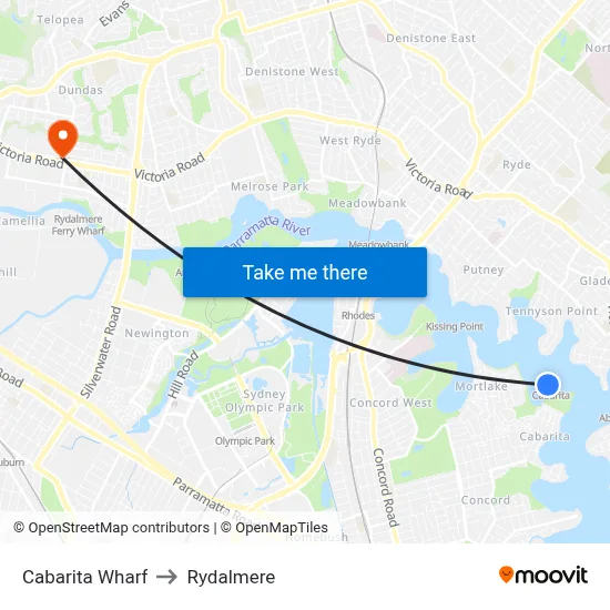 Cabarita Wharf to Rydalmere map
