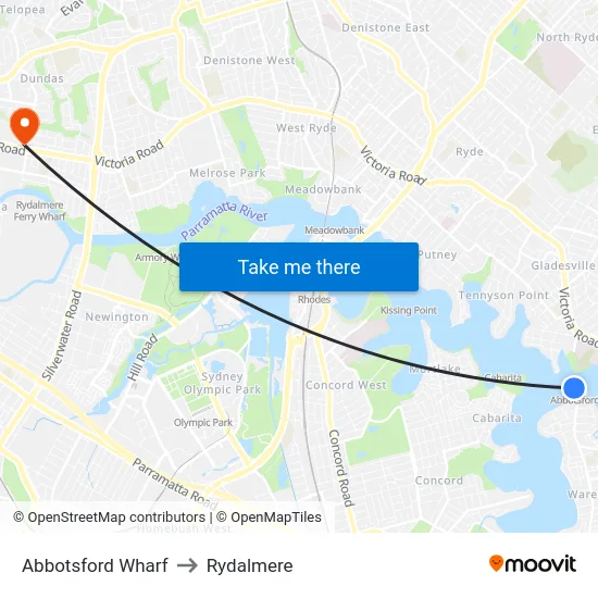 Abbotsford Wharf to Rydalmere map