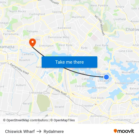 Chiswick Wharf to Rydalmere map
