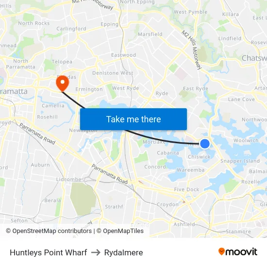 Huntleys Point Wharf to Rydalmere map