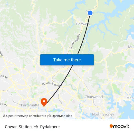 Cowan Station to Rydalmere map