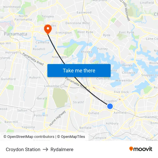Croydon Station to Rydalmere map