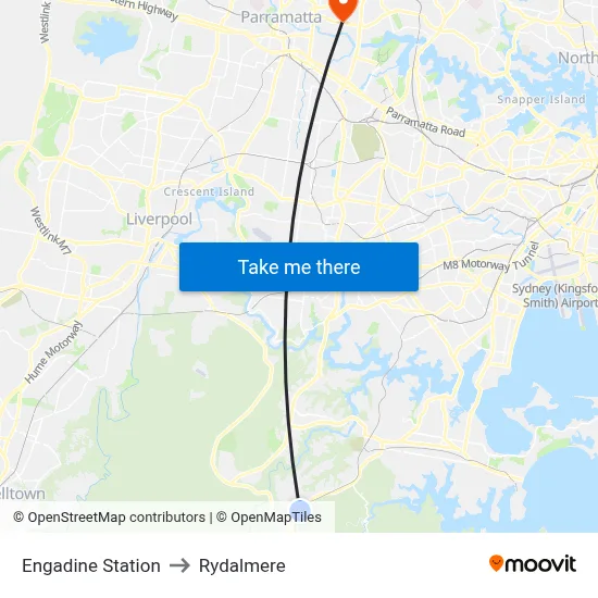 Engadine Station to Rydalmere map