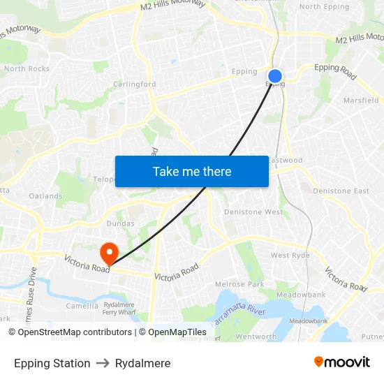 Epping Station to Rydalmere map