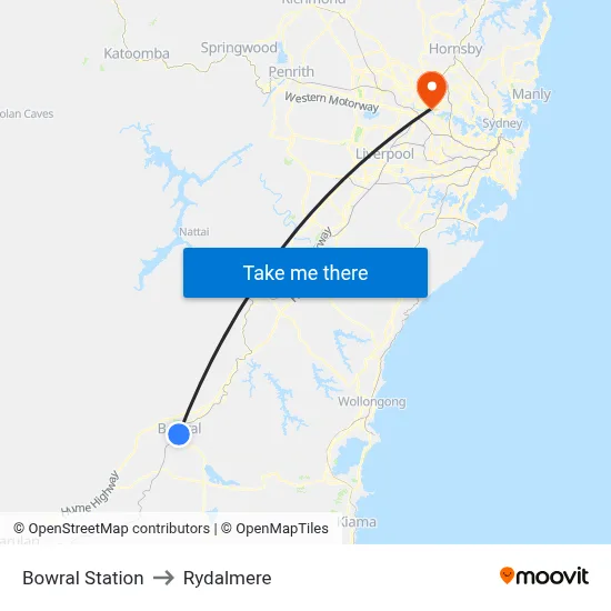 Bowral Station to Rydalmere map