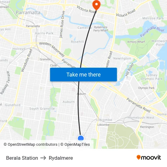 Berala Station to Rydalmere map