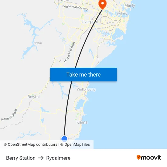 Berry Station to Rydalmere map