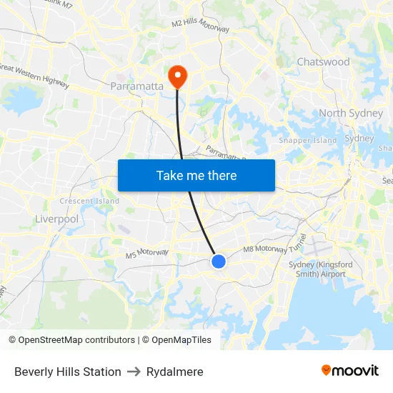 Beverly Hills Station to Rydalmere map