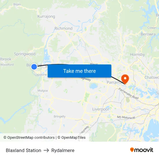 Blaxland Station to Rydalmere map