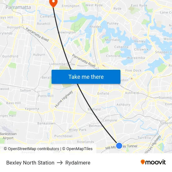 Bexley North Station to Rydalmere map
