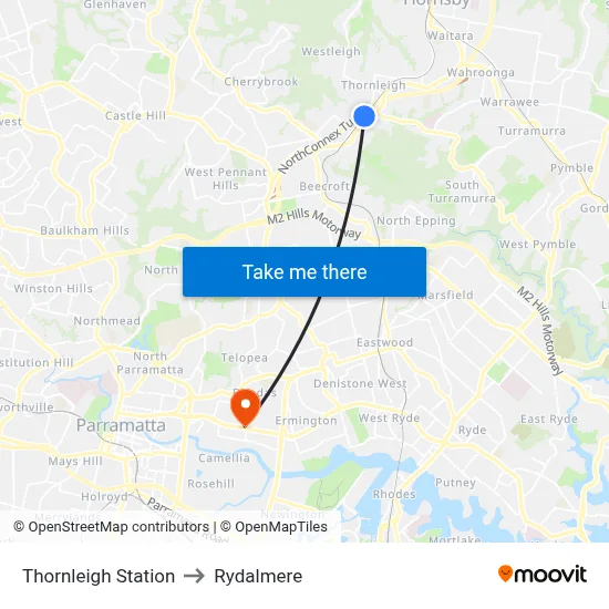 Thornleigh Station to Rydalmere map