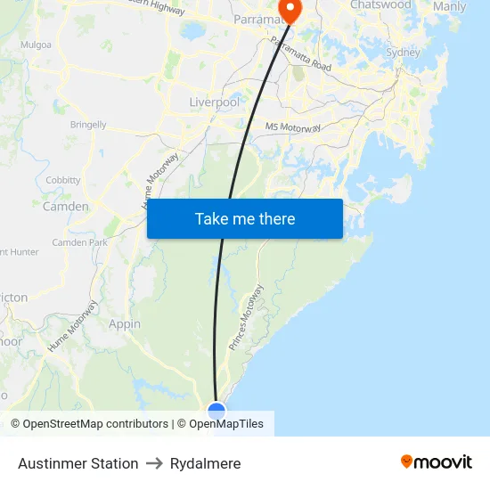 Austinmer Station to Rydalmere map