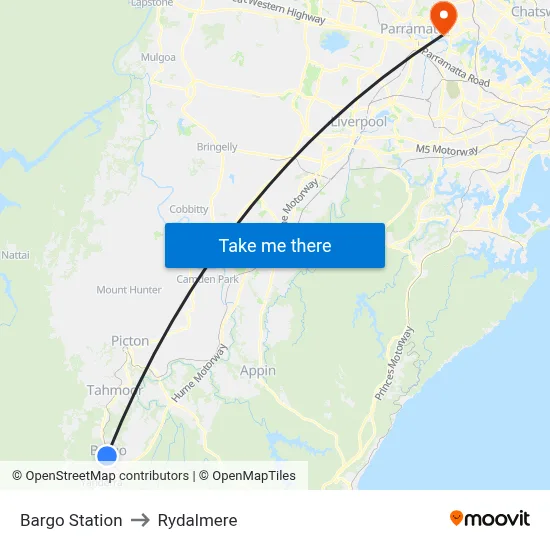 Bargo Station to Rydalmere map