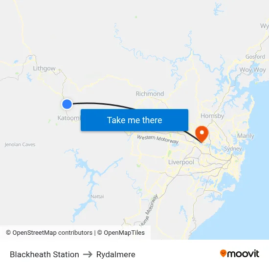 Blackheath Station to Rydalmere map