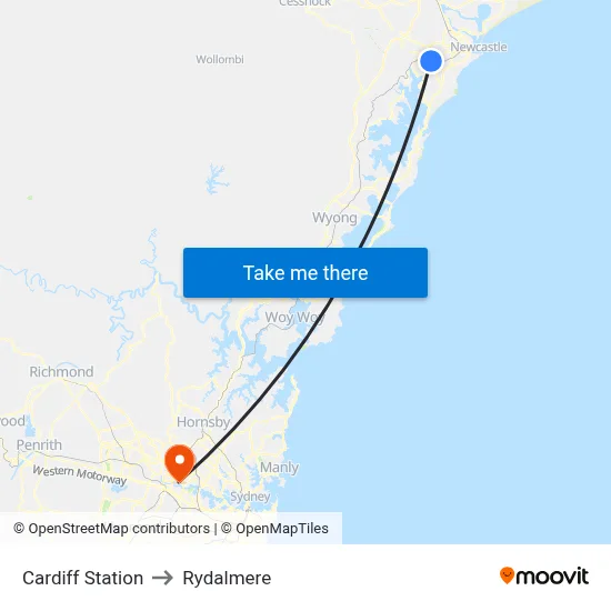 Cardiff Station to Rydalmere map