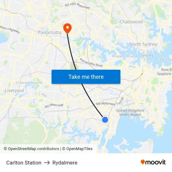 Carlton Station to Rydalmere map