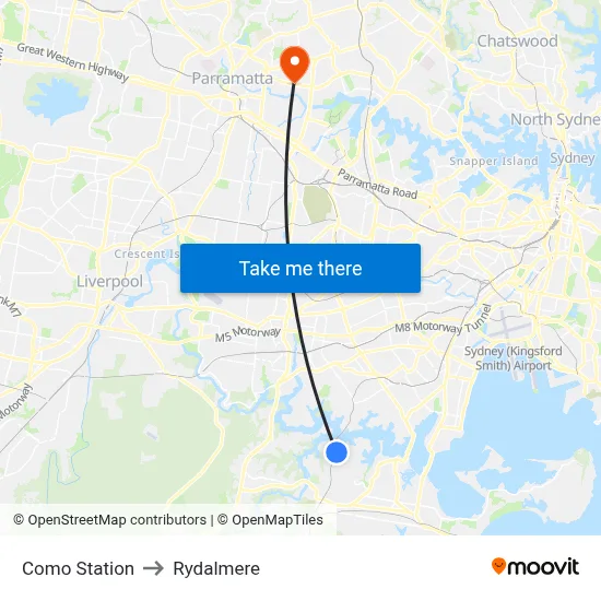 Como Station to Rydalmere map