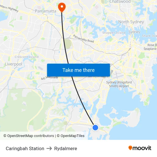 Caringbah Station to Rydalmere map