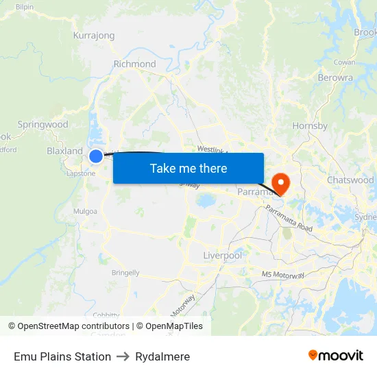Emu Plains Station to Rydalmere map