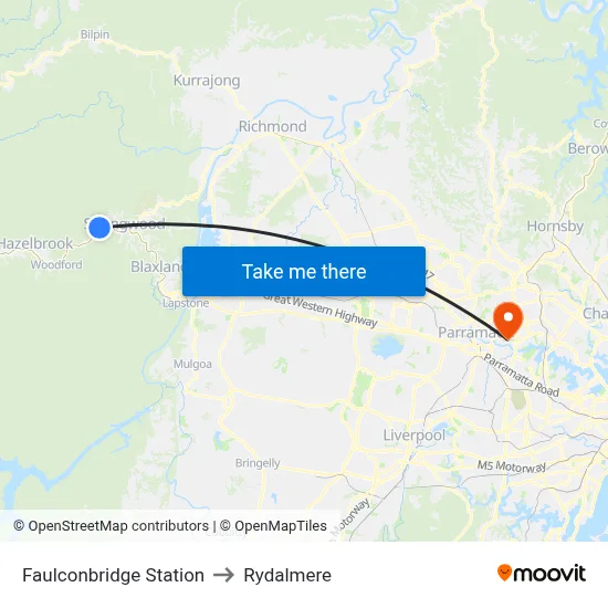 Faulconbridge Station to Rydalmere map