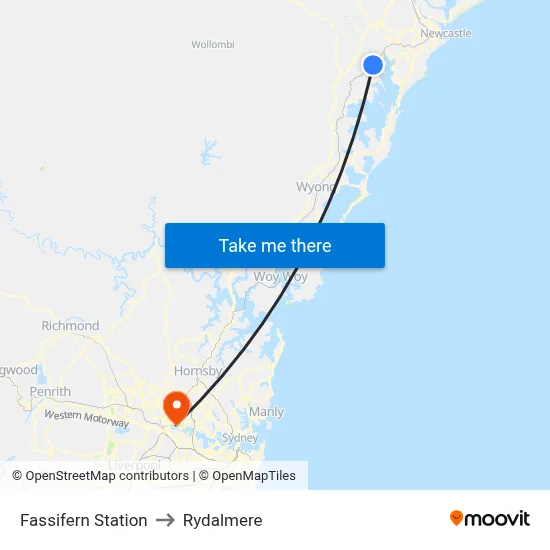 Fassifern Station to Rydalmere map