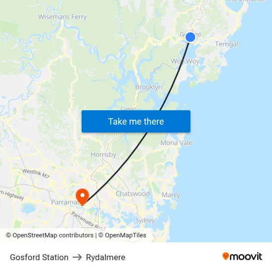 Gosford Station to Rydalmere map