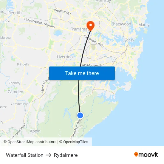 Waterfall Station to Rydalmere map