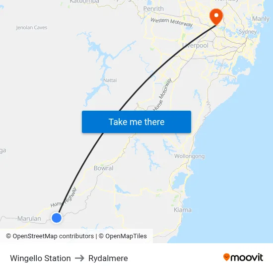 Wingello Station to Rydalmere map