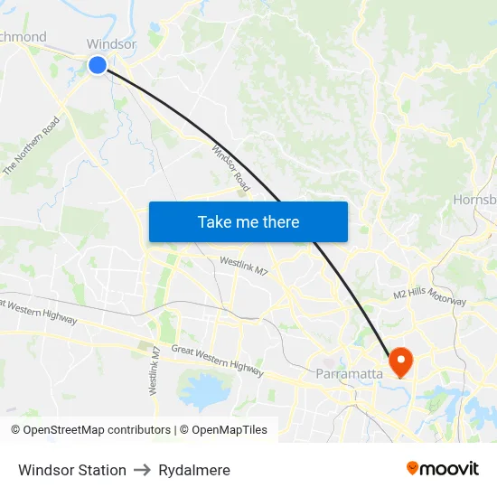 Windsor Station to Rydalmere map