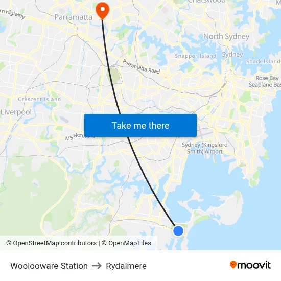 Woolooware Station to Rydalmere map