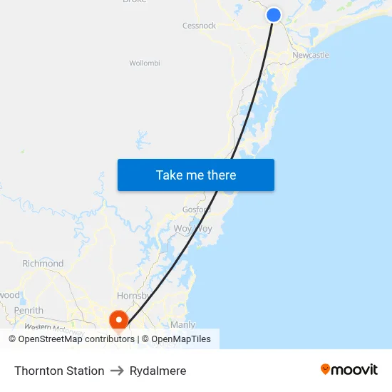Thornton Station to Rydalmere map