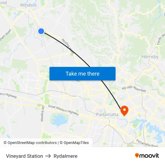 Vineyard Station to Rydalmere map