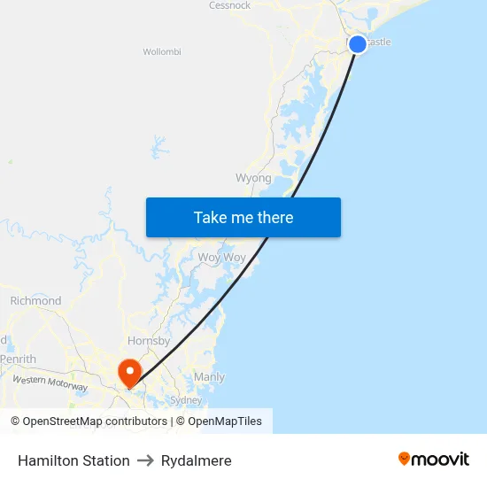 Hamilton Station to Rydalmere map