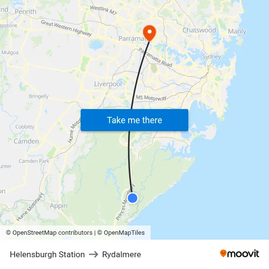 Helensburgh Station to Rydalmere map