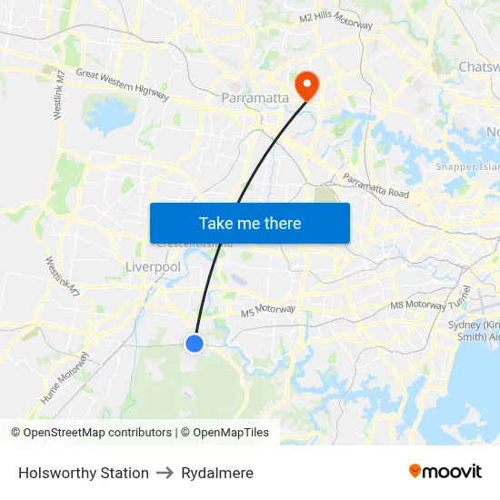 Holsworthy Station to Rydalmere map