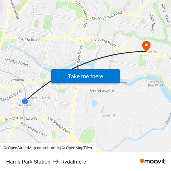 Harris Park Station to Rydalmere map