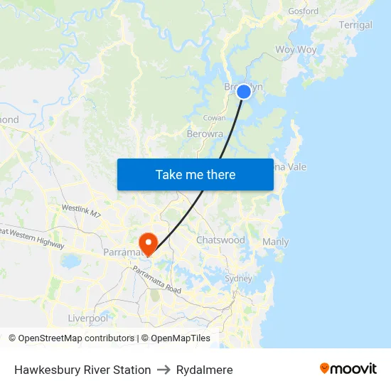 Hawkesbury River Station to Rydalmere map