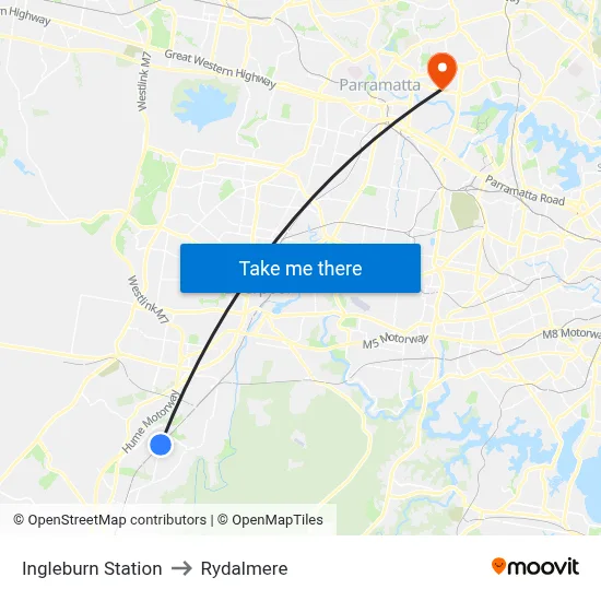 Ingleburn Station to Rydalmere map