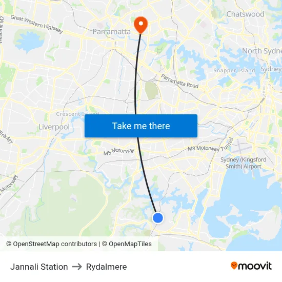 Jannali Station to Rydalmere map