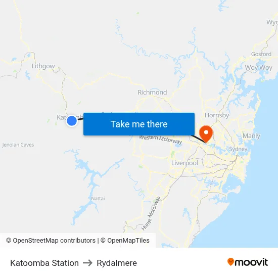 Katoomba Station to Rydalmere map